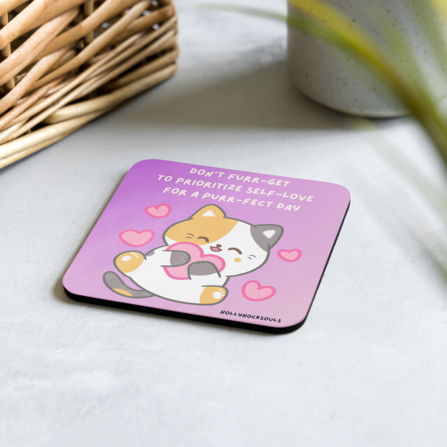 Ceramic mug and coaster_Motivational cat