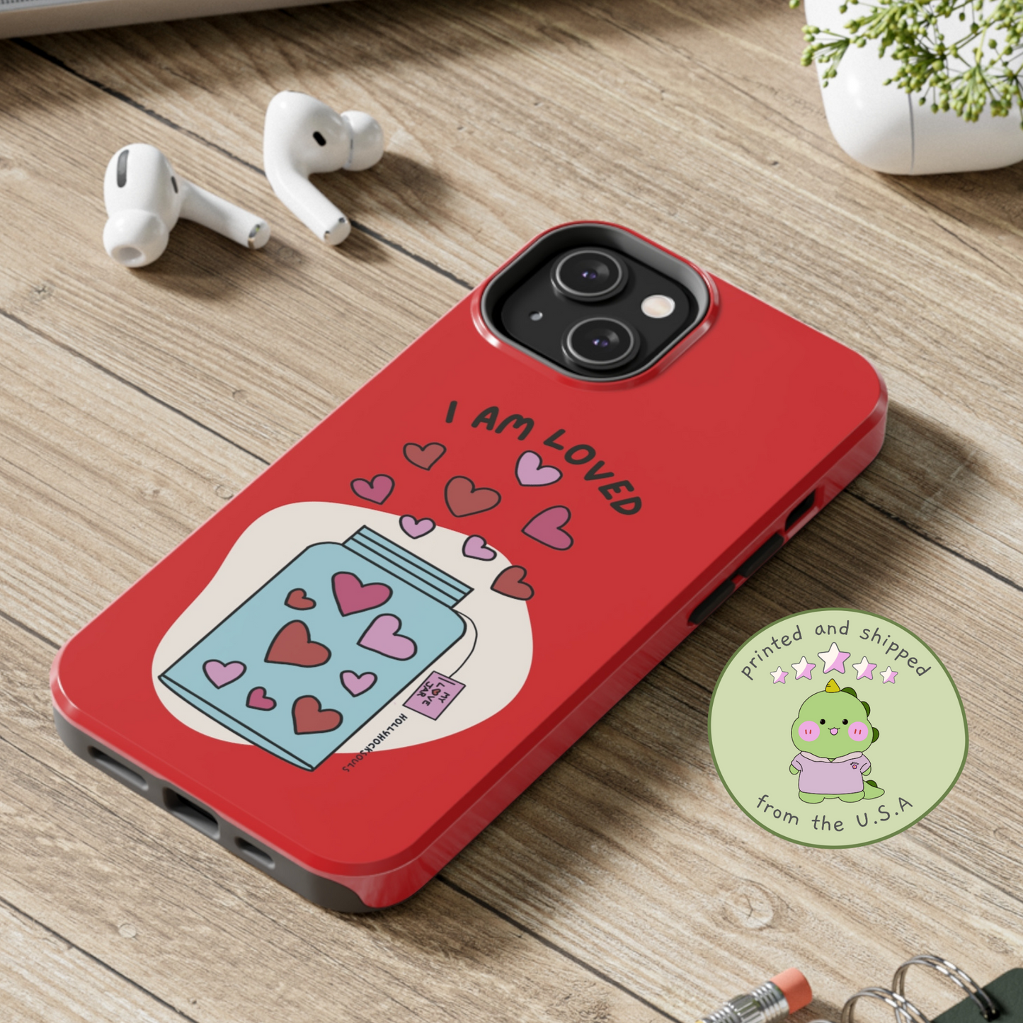 Tough glossy phone case_Huggable with care