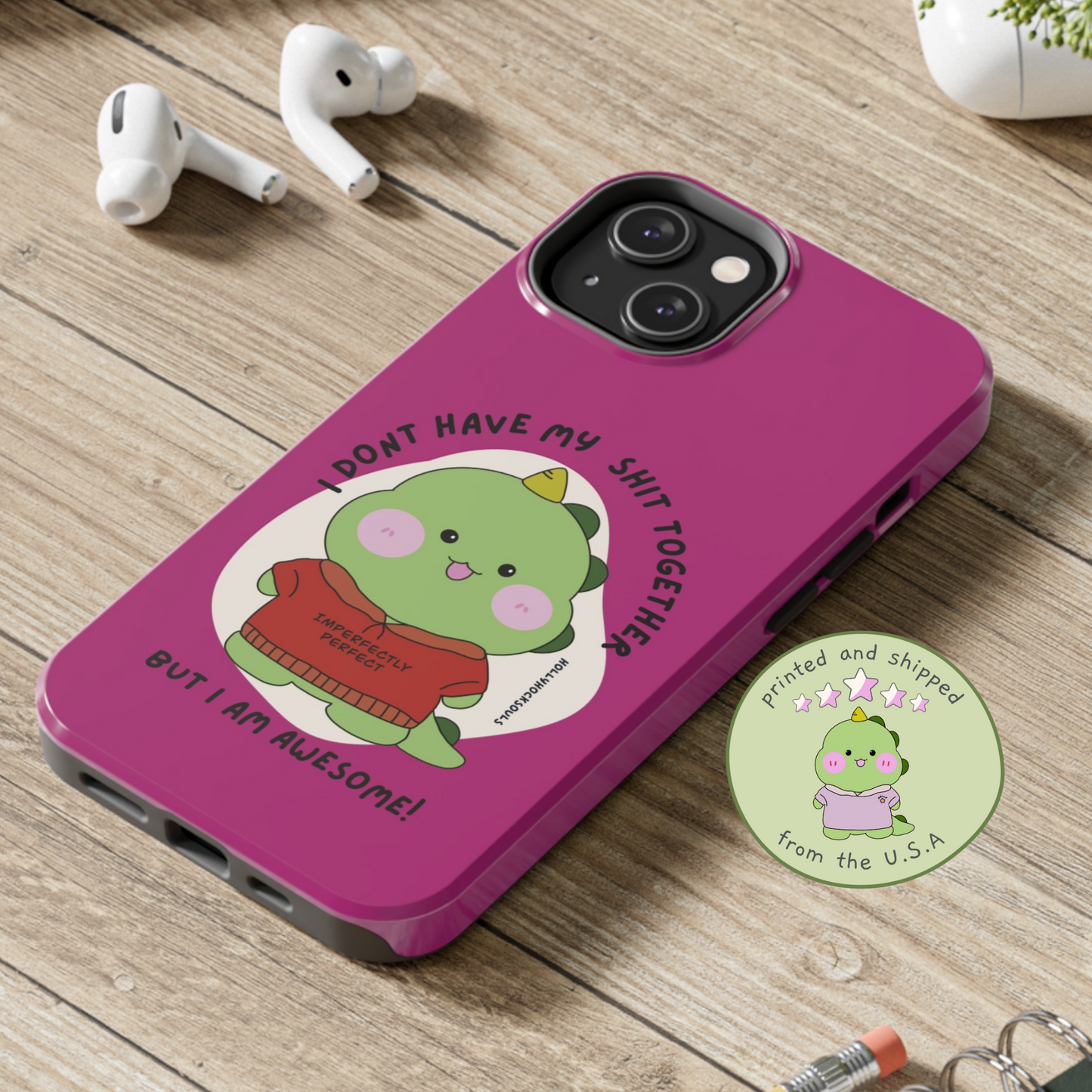 Tough glossy phone case_Huggable with care