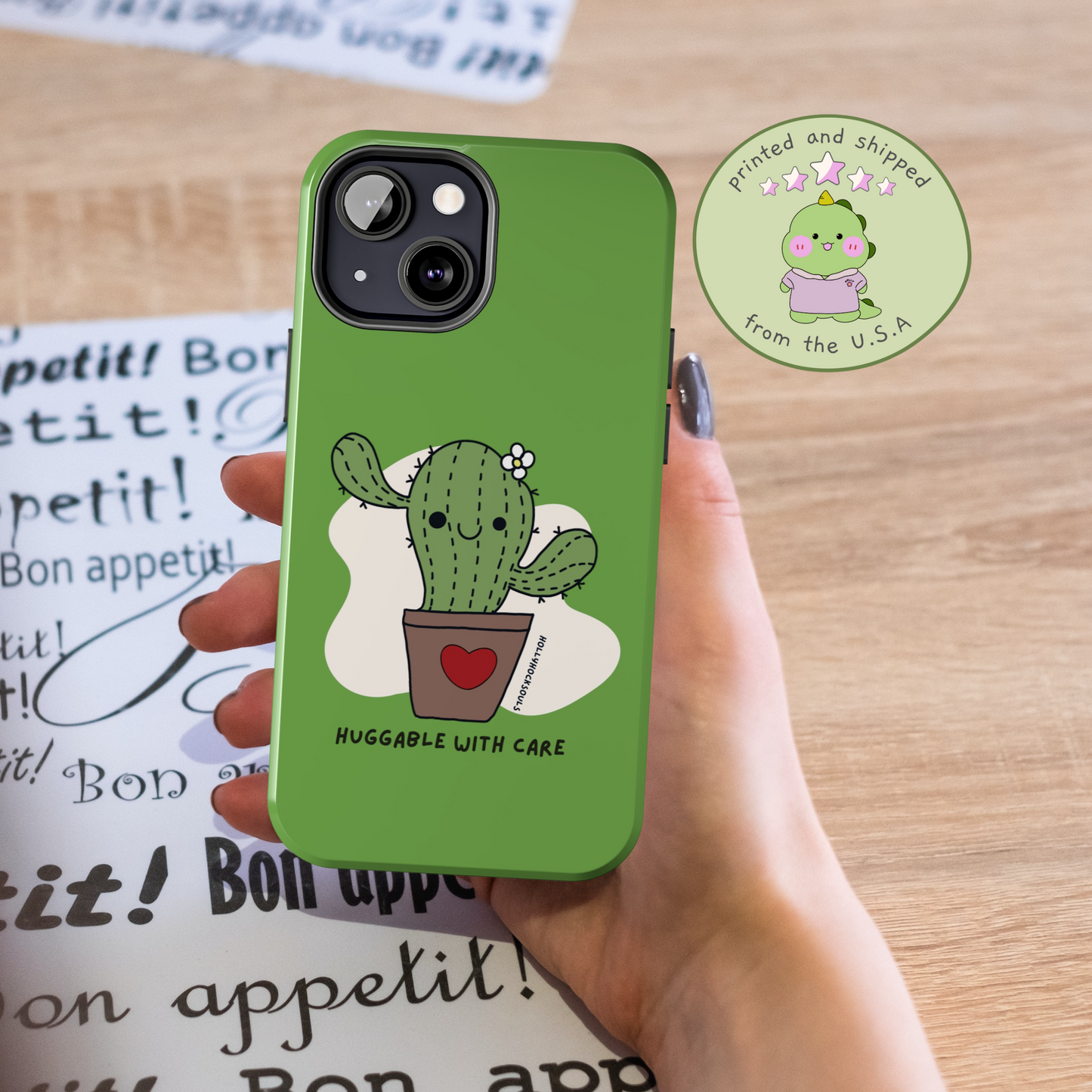 Tough glossy phone case_Huggable with care