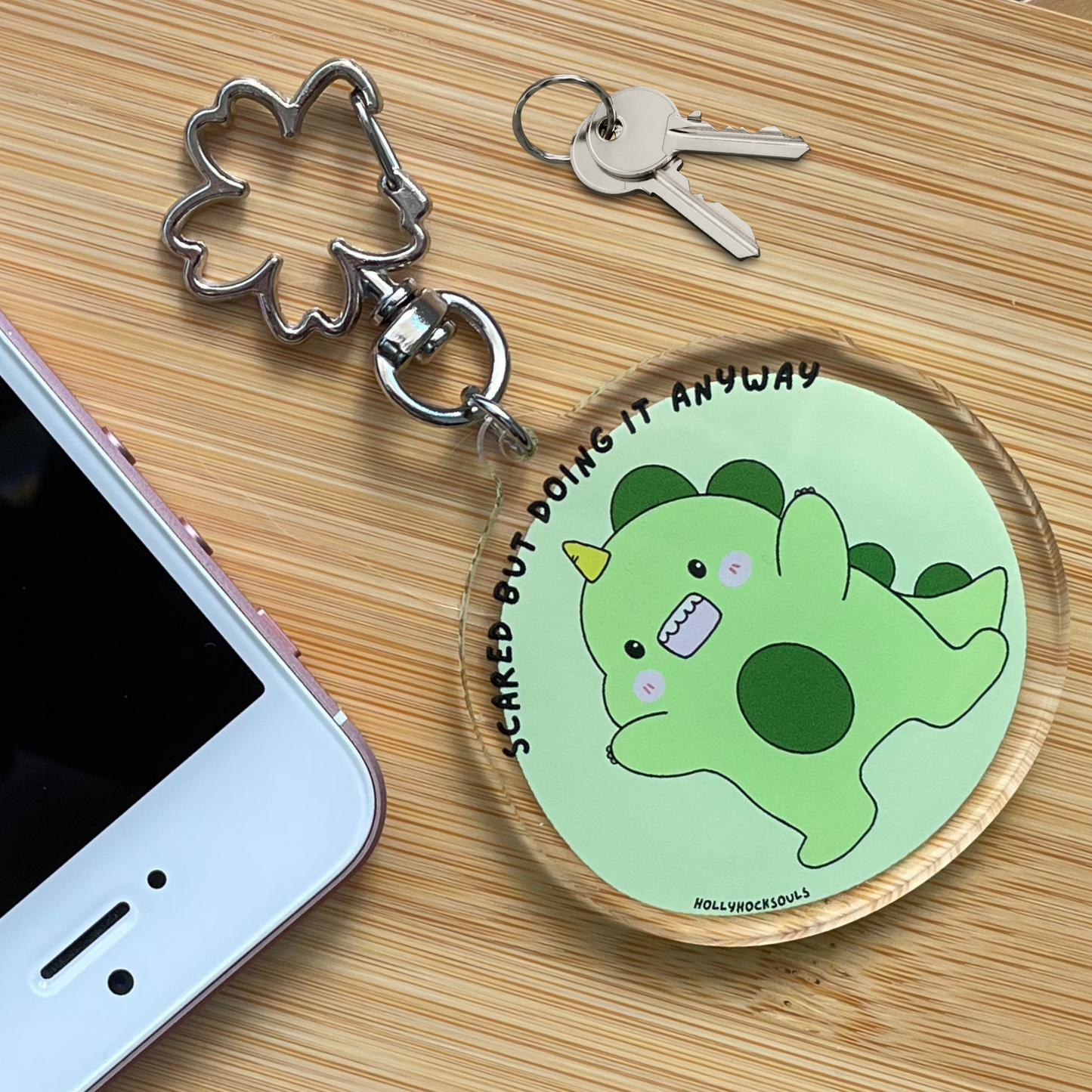 Mental health acrylic keychain kawaii_scared but doing it anyway