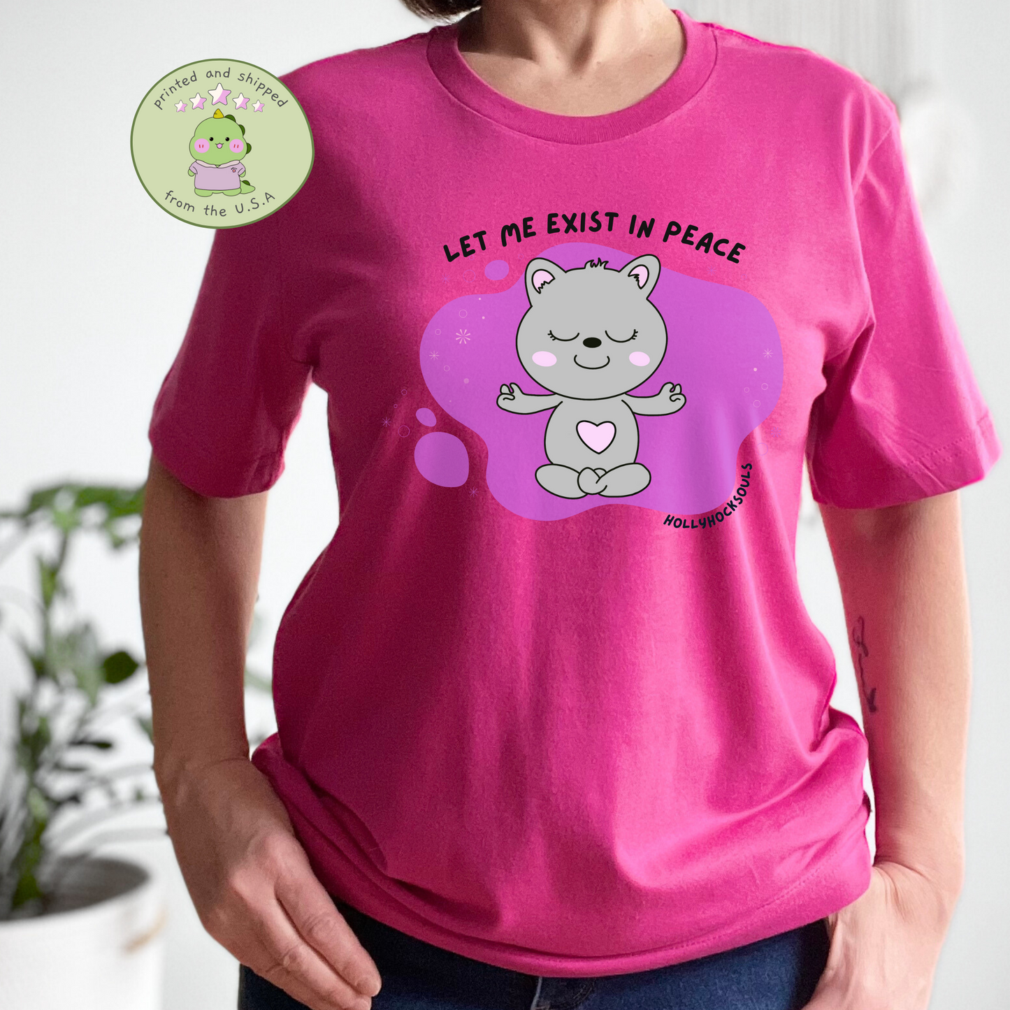 Meditation yoga cat Tshirt - let me exist in peace tee