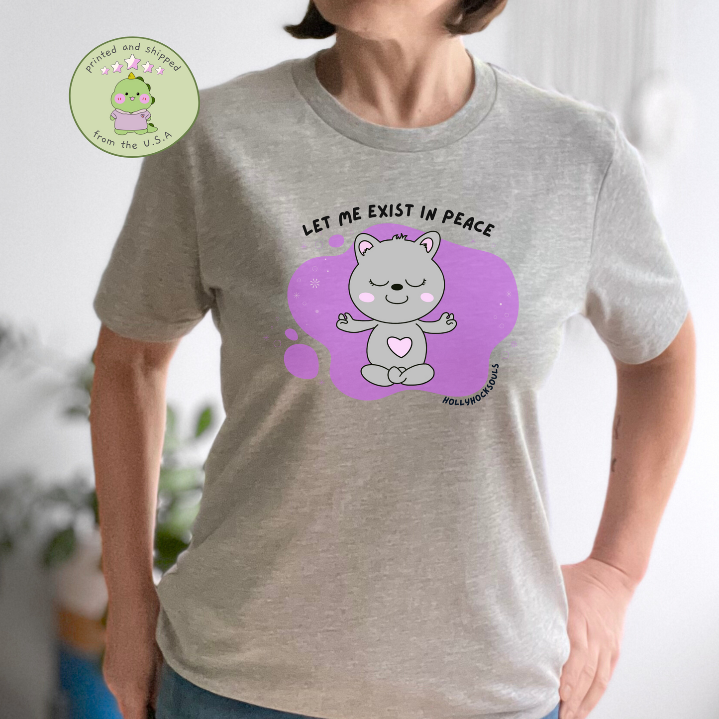 Meditation yoga cat Tshirt - let me exist in peace tee