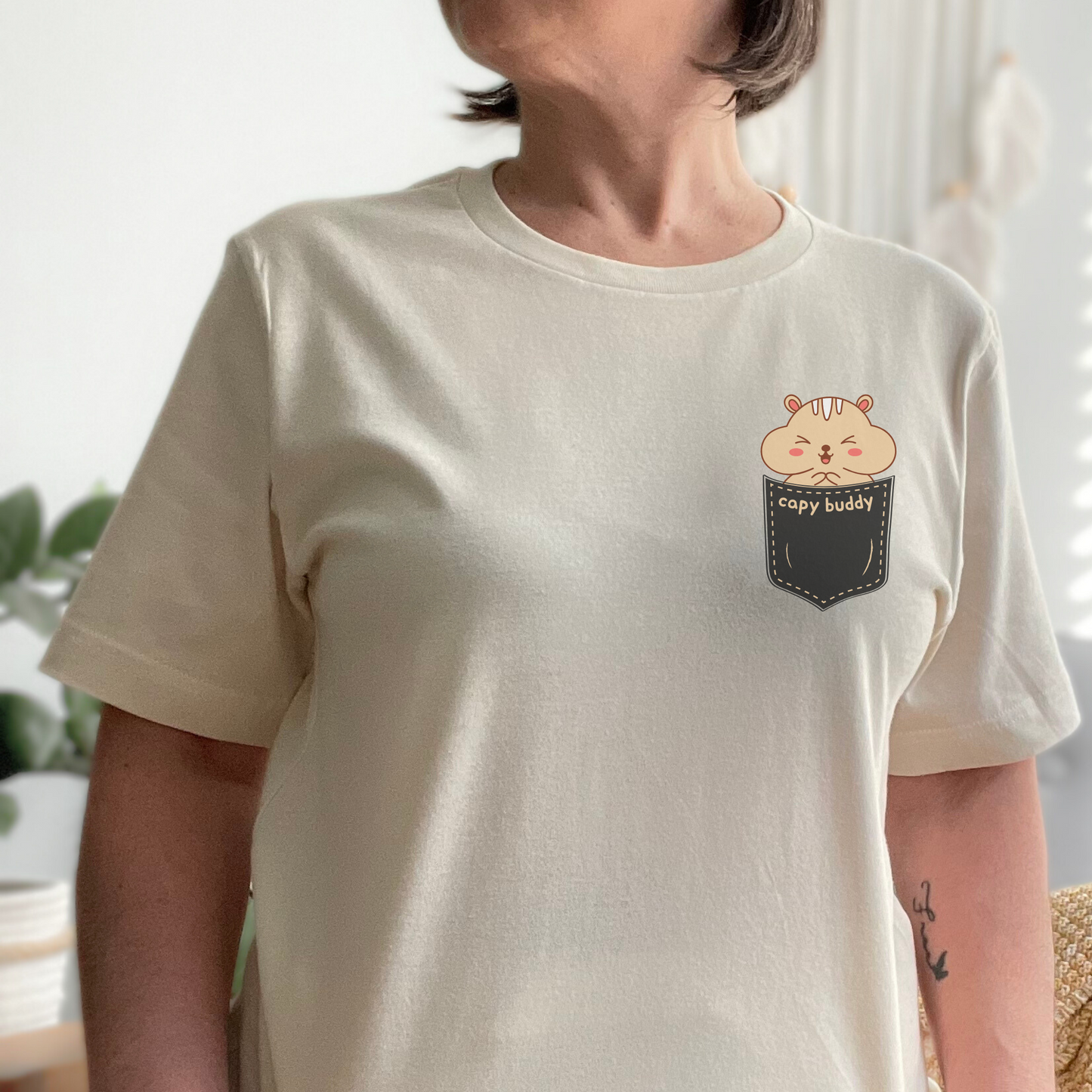 Capybara Tshirt with pocket emotional support "capy-buddy"