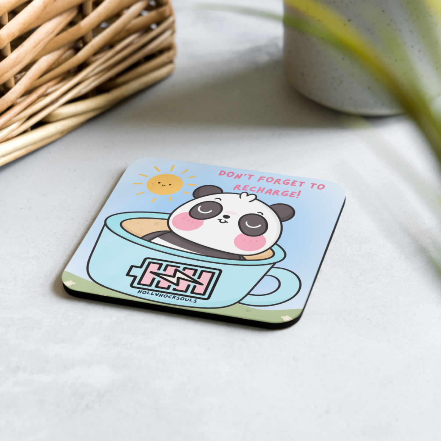 Ceramic mug and coaster_Cute Panda_Dont forget to Recharge