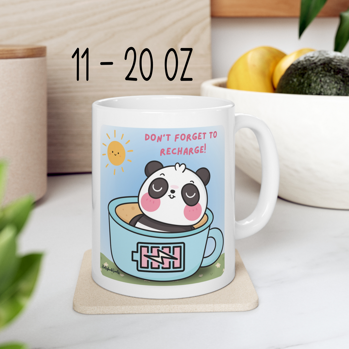 Ceramic mug and coaster_Cute Panda_Dont forget to Recharge