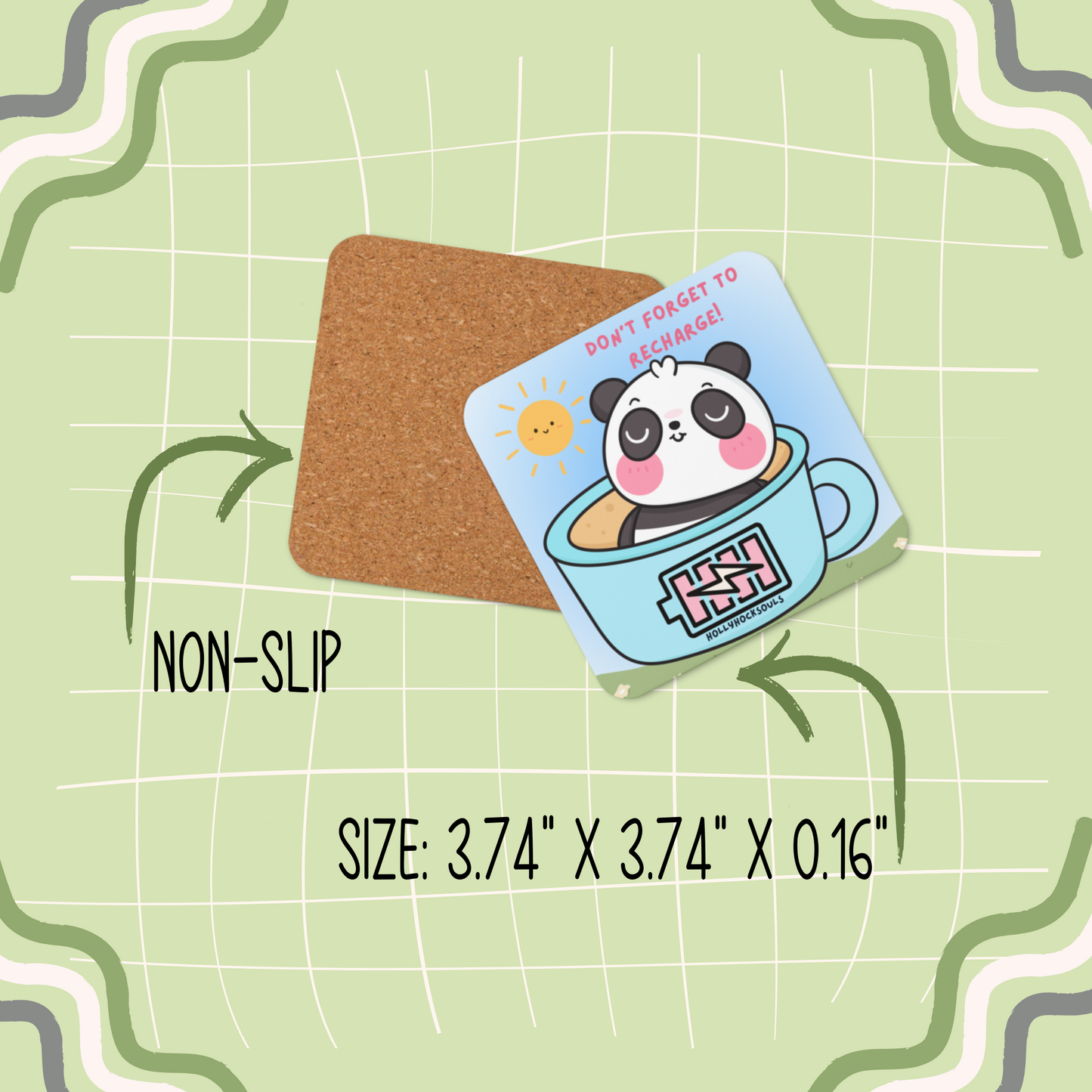 Ceramic mug and coaster_Cute Panda_Dont forget to Recharge