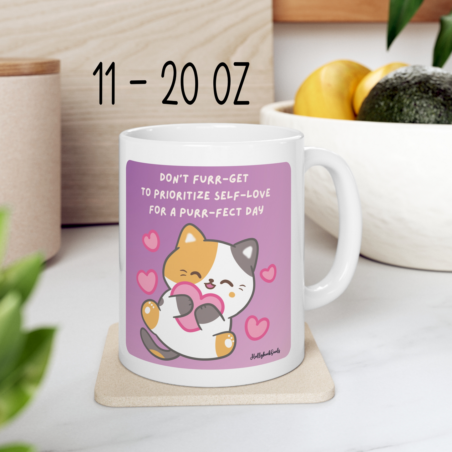 Ceramic mug and coaster_Motivational cat