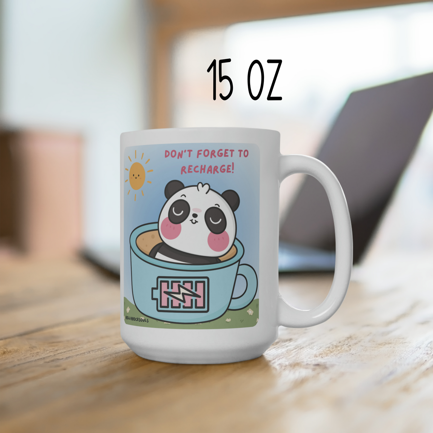 Ceramic mug and coaster_Cute Panda_Dont forget to Recharge