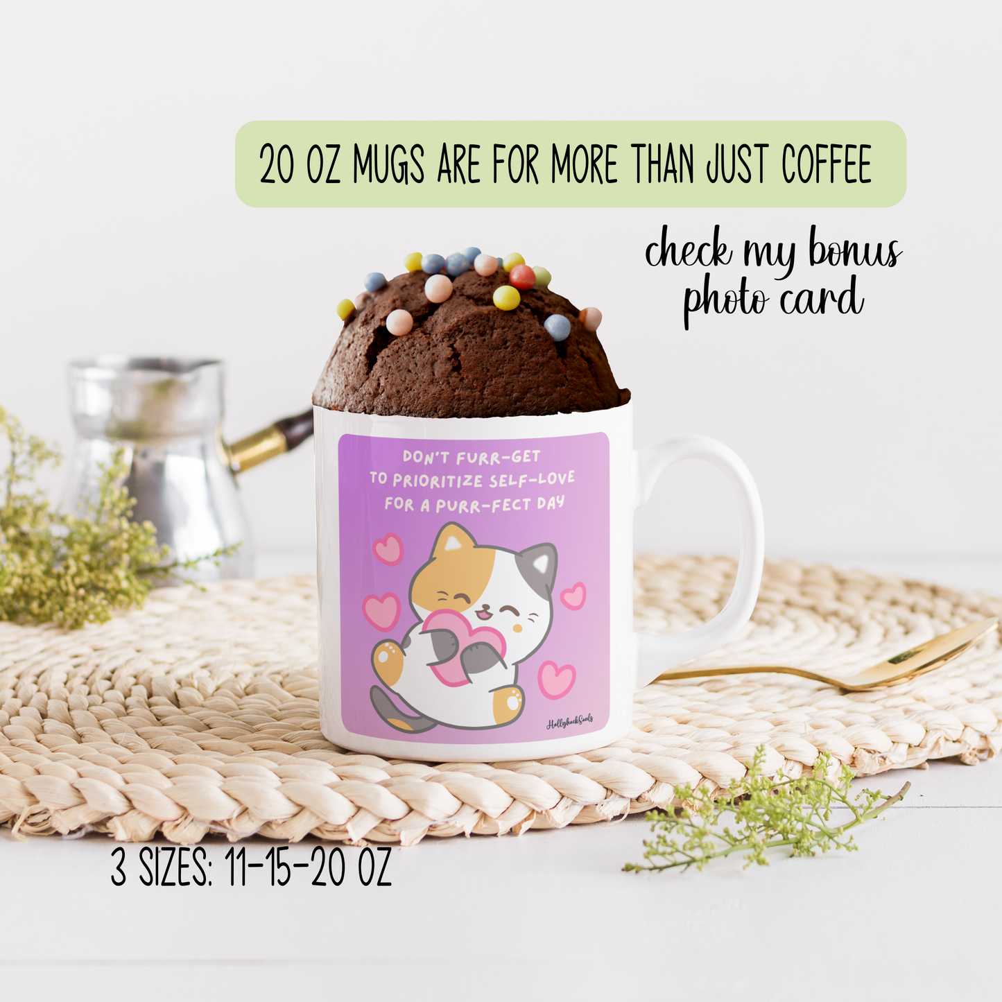 Ceramic mug and coaster_Motivational cat