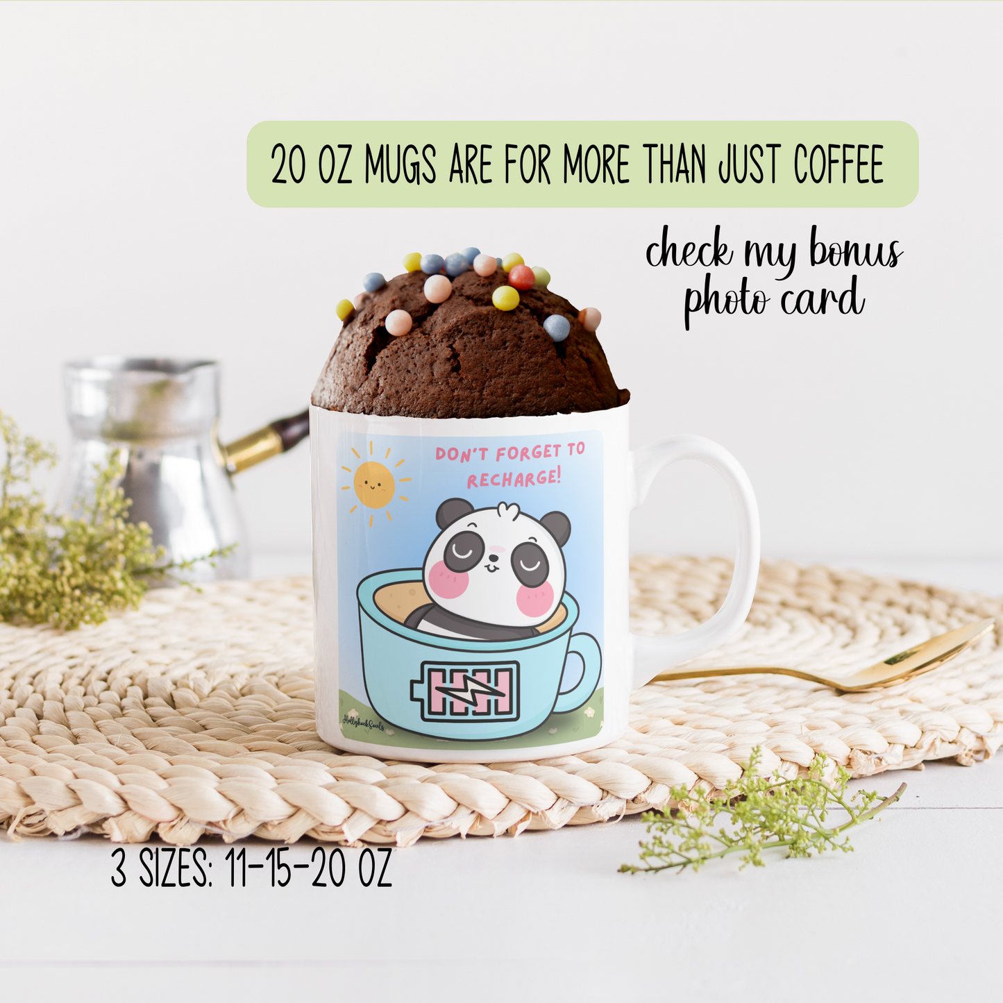 Ceramic mug and coaster_Cute Panda_Dont forget to Recharge