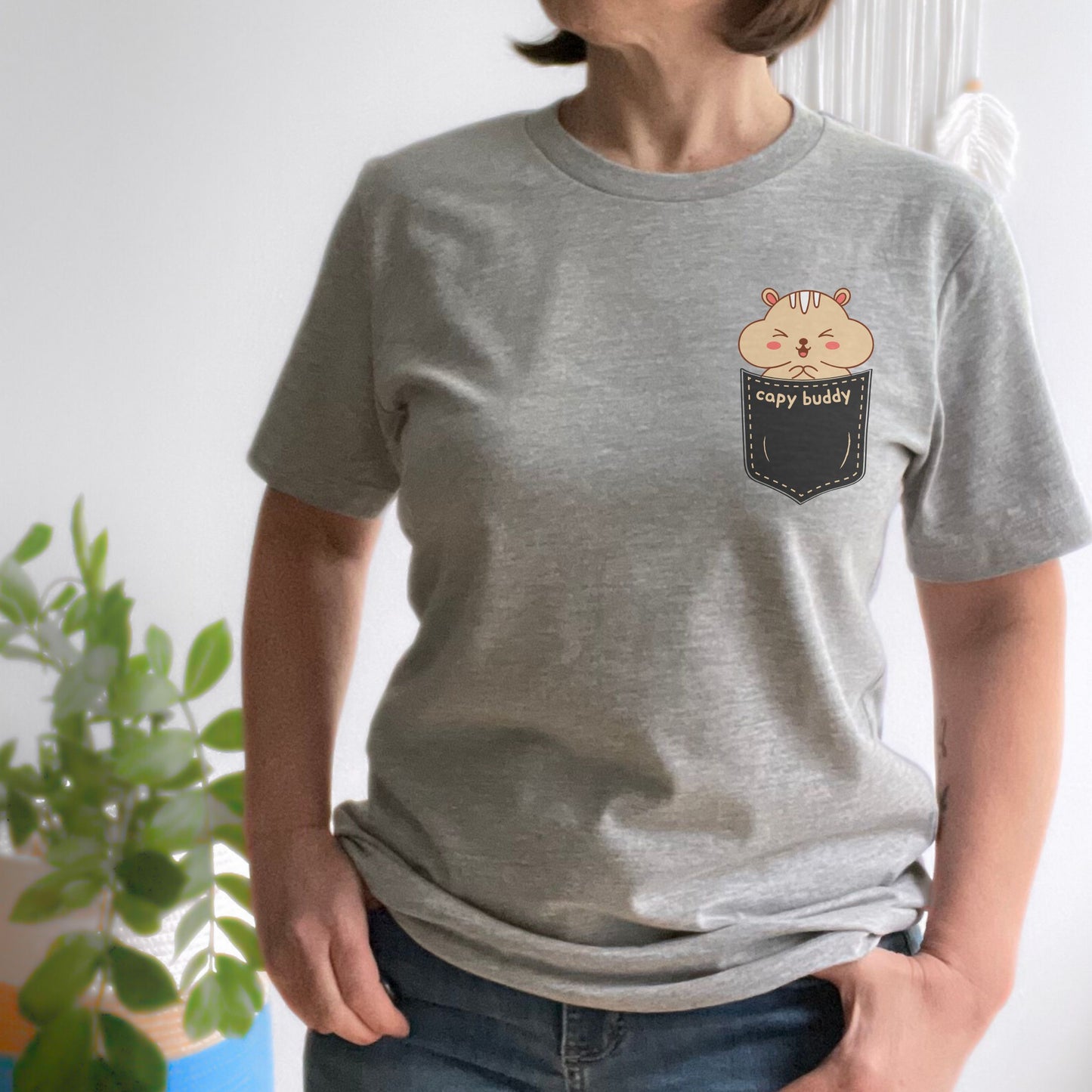 Capybara Tshirt with pocket emotional support "capy-buddy"